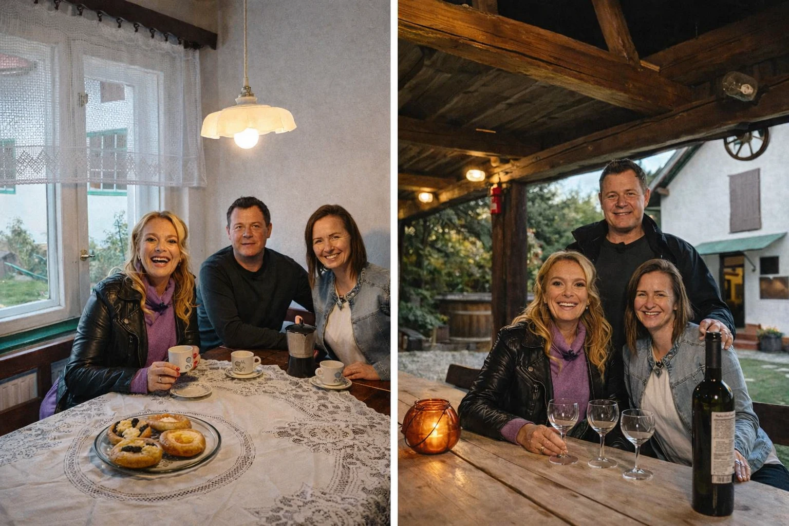 Majitelé Chalupy Skála u stolu při natáčení televizních pořadů